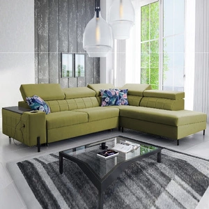 Ecksofa mit Schlaffunktion Belvi III oliv rechts bequemes und elegantes Ecksofa für das Wohnzimmer mit praktischem Stauraum an der Seite