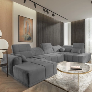 Ecksofa mit Schlaffunktion Cetara VI grau linke Seite komfortables und stilvolles Ecksofa mit verschiebbaren Rückenlehnen