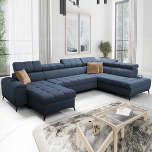 Ecksofa mit Schlaffunktion Bolmso VI blau links bequemes Ecksofa mit verstellbaren Kopfstützen dekorative Steppung auf der Sitzfläche