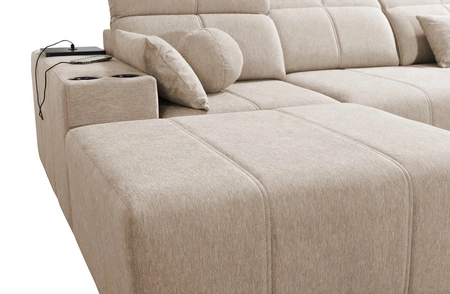 Ecksofa mit Schlaffunktion Tesalia grau Esche links modernes Design komfortable Schiebelehne Schublade in der Seite des Möbels