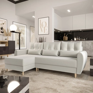 Ecksofa mit Schlaffunktion Rovigo creme links elegantes Ecksofa in skandinavischer Form großer Bettkasten