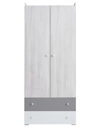 Kleiderschrank Arona 80 cm weiß / Eiche wilton weiß / grau ideal für das Jugendzimmer stilvoller und geräumiger Kleiderschrank mit Schubladen