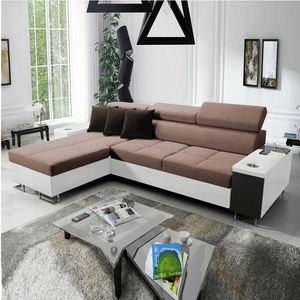 Ecksofa mit Schlaffunktion Dafni Hellbraun/Weiß linksseitig geflochten bietet Komfort und Funktionalität während der täglichen Erholung