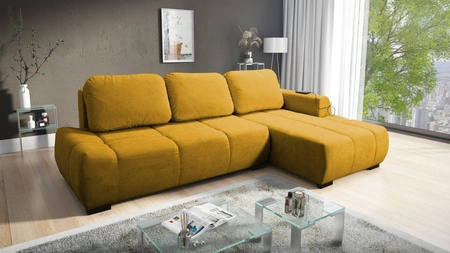 Ecksofa mit Schlaffunktion Sanfte gelbe rechte Seite stilvolles Design Ecksofa-Bett zeichnet sich durch seine abgerundete Form aus