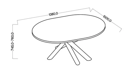 Lyon Tisch 100x138 cm wisconsin walnuss / schwarz stilvoller Esstisch auf Designer Spider Beinen höhenverstellbar