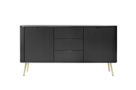 Kommode Zoya 168 cm schwarz elegantes Design oval geformt massiv auf goldenen Beinen geschmackvoll geriffelte Front gesetzt