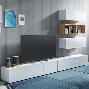 Möbel Apulia XXVII weiß glänzend / goldene Eiche ein außergewöhnlich stilvolles Wandelement einfache Einheiten, die in jedes Interieur passen