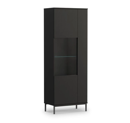 Tutti 70 cm schwarz Vitrine stilvolles Design sichere Vitrine aus gehärtetem Glas auf hohen Metallbeinen Push-to-Open-System unterstützt