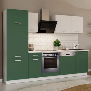 Küchenmöbelset mit Toni-Arbeitsplatte 270 cm weiß / pastellgrüne Möbel sehen in modernen Interieurs toll aus