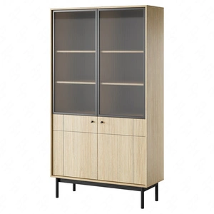 Vitrine Modesta 104 cm eiche linea elegante Vitrine für Wohnzimmer mit minimalistischem Design geriffeltes gehärtetes Glas