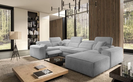 Ecksofa mit Schlaffunktion Viano IV Lux hellgrau rechts Design-Ecksofa mit ausziehbarem Fußteil großer Stauraum für Bettzeug