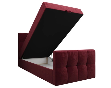 Boxspringbett Manhattan 90x200 dunkelrot Bett im modernen skandinavischen Stil mit gepolstertem Kopf- und Fußteil und Staukasten