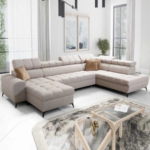 Ecksofa mit Schlaffunktion Bolmso VI beige links bequemes Ecksofa mit verstellbaren Kopfstützen dekorative Steppung auf der Sitzfläche