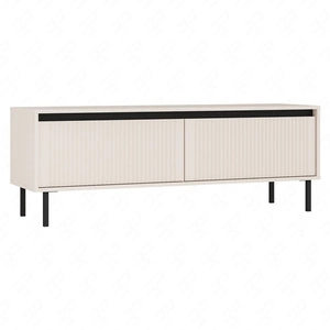 RTV-Schrank Osaka 140 cm beige/schwarz schlichtes Design in trendigen Farben ideal für Innenräume im japanischen Stil geschmackvolle geriffelte Front