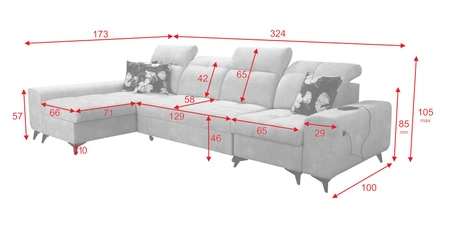 Ecksofa mit Schlaffunktion Buffalo XII graphit linke Seite stilvolles und funktionelles Ecksofa mit Bettzeugbehälter