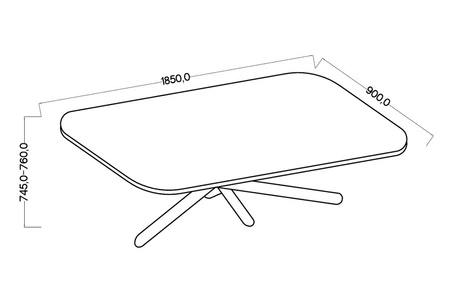 Lyon Tisch 90x185 cm Eiche lindberg / schwarz stilvoller Esstisch auf Designer-Spinnenbeinen höhenverstellbar