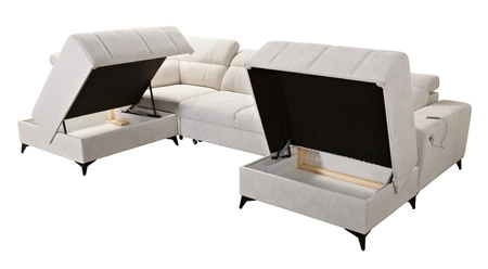 Ecksofa mit Schlaffunktion Penejos VI creme rechts stilvolles Ecksofa mit zwei Bettkästen strapazierfähiger Stoff