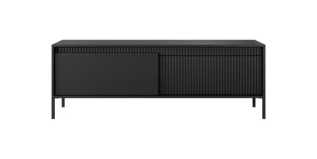 Sesti Möbel Set schwarz modernes und originelles Design Schrankwand interessante Kombination von Riffelung mit glatten Push-to-Open-Fronten