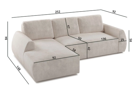Ecksofa mit Schlaffunktion Colio braun linke Seite stilvolles Ecksofa mit interessanter Form Velours Stoff dekorative Kissen Ball