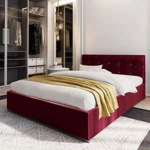 Polsterbett Mona 180x200 kastanienbraun mit Staukasten im modernen skandinavischen Stil mit gestepptem Kopfteil mit Kristallen