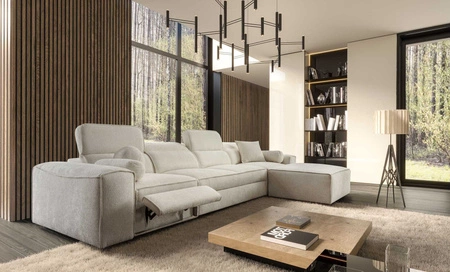Ecksofa mit Schlaffunktion Viano XII Lux creme rechtsseitiges Designer-Ecksofa für das Wohnzimmer mit bequemer ausziehbarer Fußstütze