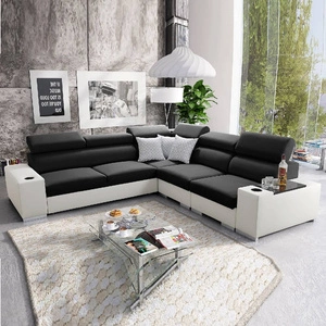 Ecksofa mit Schlaffunktion Provo III schwarz / weiß rechtes Ecksofa mit Bettzeugablage und verstellbaren Kopfstützen