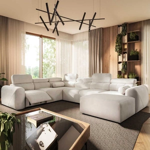 Ecksofa mit Schlaffunktion Cantare VIII Lux elfenbein rechts Design Ecksofa mit elektrisch hochgestelltem Fußteil