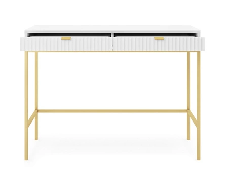Konsolentisch Lovro weiße mit Schubladen stilvolles und funktionelles Möbelstück für den Flur, das Wohnzimmer oder das Büro Metallrahmen in goldener Farbe