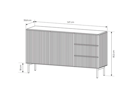 Kommode mit Schubladen Muti 147 cm beige stilvolle Kommode mit Designer-Rillen hohe Beine unterstreichen das elegante Design