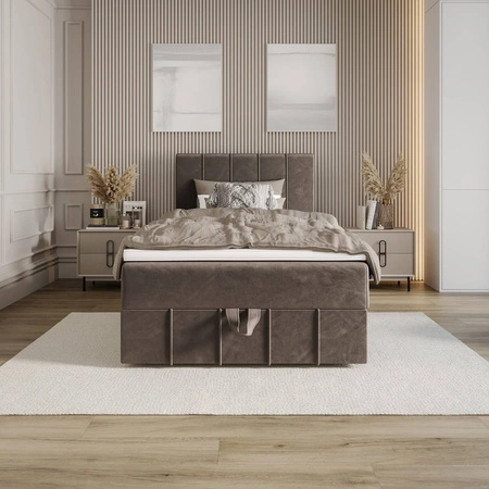 Boxspringbett Casey 100x200 hellbraun im modernen skandinavischen Stil mit gepolstertem Kopfteil Bett mit Staukasten