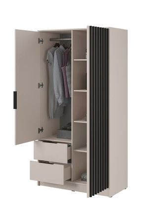 Kleiderschrank Aspen 105 cm Beige / schwarze Lamellen modernes Möbeldesign Schranktür mit Lamellen verziert