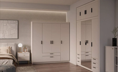 Kleiderschrank Rene 176 cm beige sand stilvolles Design geräumiger Kleiderschrank Kleiderschrank mit klassischer Form ausgestattet mit großen Schubladen