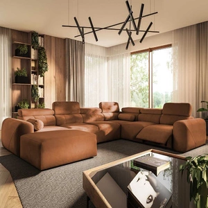 Ecksofa mit Schlaffunktion Cantare VIII Lux ziegelrot links Designer Ecksofa mit elektrischer Fußstütze