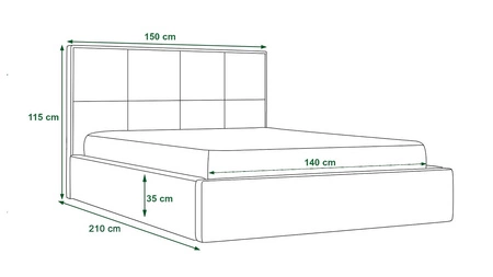 Polsterbett Montigo 140x200 kastanienbraun mit Container im modernen skandinavischen Stil mit gestepptem Kopfteil