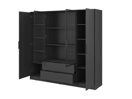 Kleiderschrank Corse 206 cm graphit modernes Design Kleiderschrank mit Glasfronten ideal für Schlafzimmer Kleiderschrank und Büro Kleiderschrank mit Regalen