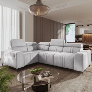 Ecksofa mit Schlaffunktion Castel II grau Esche links komfortables Ecksofa mit verstellbaren Kopfstützen Container für Bettzeug