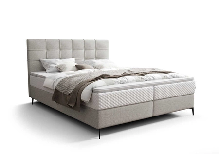 Boxspringbett Irvine 180x200 graue Esche stilvolles Bett mit Bettzeugablage komfortables Kopfteil begeistert durch sein elegantes Design
