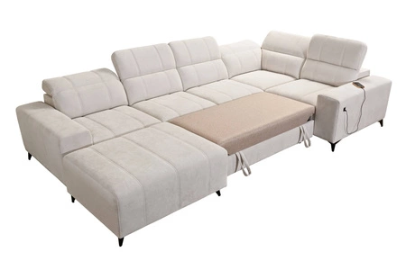 Ecksofa mit Schlaffunktion Penejos IV dunkelbeige linke Seite stilvolles Ecksofa mit zwei Bettkästen strapazierfähiger Stoff