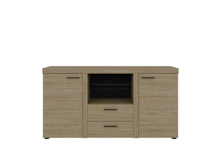 Kommode mit Schubladen Rene 156 cm Eiche geölt elegant und vielseitig Kommode Stil für Wohnzimmer geschmackvolle schwarze Griffe