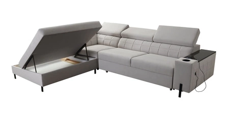 Ecksofa mit Schlaffunktion Belvi III dunkelbeige links bequemes und elegantes Ecksofa für das Wohnzimmer mit praktischem Stauraum an der Seite