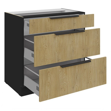 Küchenschrank mit Schubladen Crotone 80 D 3S BB Metallkantengriffe feuchtigkeits- und beschädigungsbeständiger Schrank