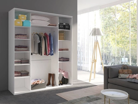 Schiebeschrank Grande 204 cm Eiche hell sonoma moderner Kleiderschrank mit Spiegel, ausgestattet mit Aluminium-Türgleitern