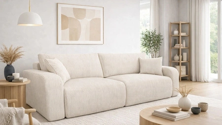 Sofa Fiesta elfenbeinfarben funktionelles Wohnzimmersofa mit Bettzeugaufbewahrung elegantes Design Kordstoff