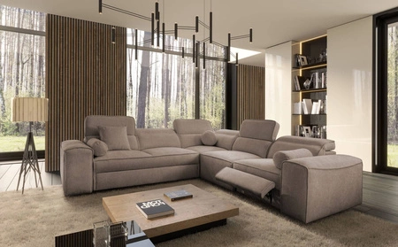 Ecksofa mit Schlaffunktion Viano III Lux hellbraun rechts modernes Ecksofa mit ausziehbarem Fußteil Bettzeugcontainer
