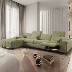 Ecksofa mit Schlaffunktion Penejos XII Lux olivgrün linke Stilvolles Schlafsofa mit komfortablem ausziehbarem Fußteil