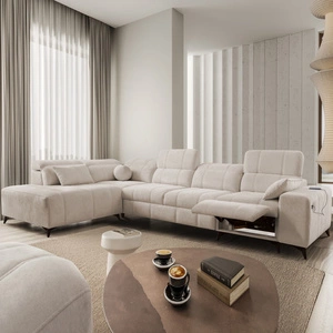 Ecksofa mit Schlaffunktion Penejos XI Lux beige linke Seite stilvolles Ecksofa mit bequemem ausziehbarem Fußteil