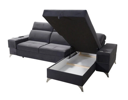 Ecksofa mit Schlaffunktion Elgin graphite rechtes Ecksofa mit verstellbaren Kopfstützen praktische Schubladen in den Möbelseiten