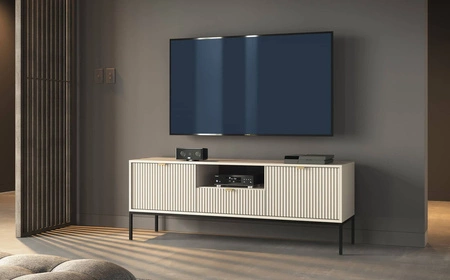 TV Schrank Lovro 154 cm beige modernes Design wird die Liebhaber von markanten Interieurs begeistern