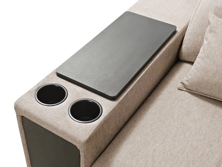 Ecksofa mit Schlaffunktion Tesalia Honig rechte Ecke modernes Design komfortable Schiebelehne Schublade in der Seite des Möbels