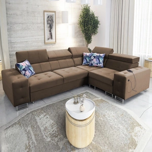 Ecksofa mit Schlaffunktion Hampton II hellbraun rechts stilvolles Ecksofa Bett weiche Polsterung Stoffart Samt